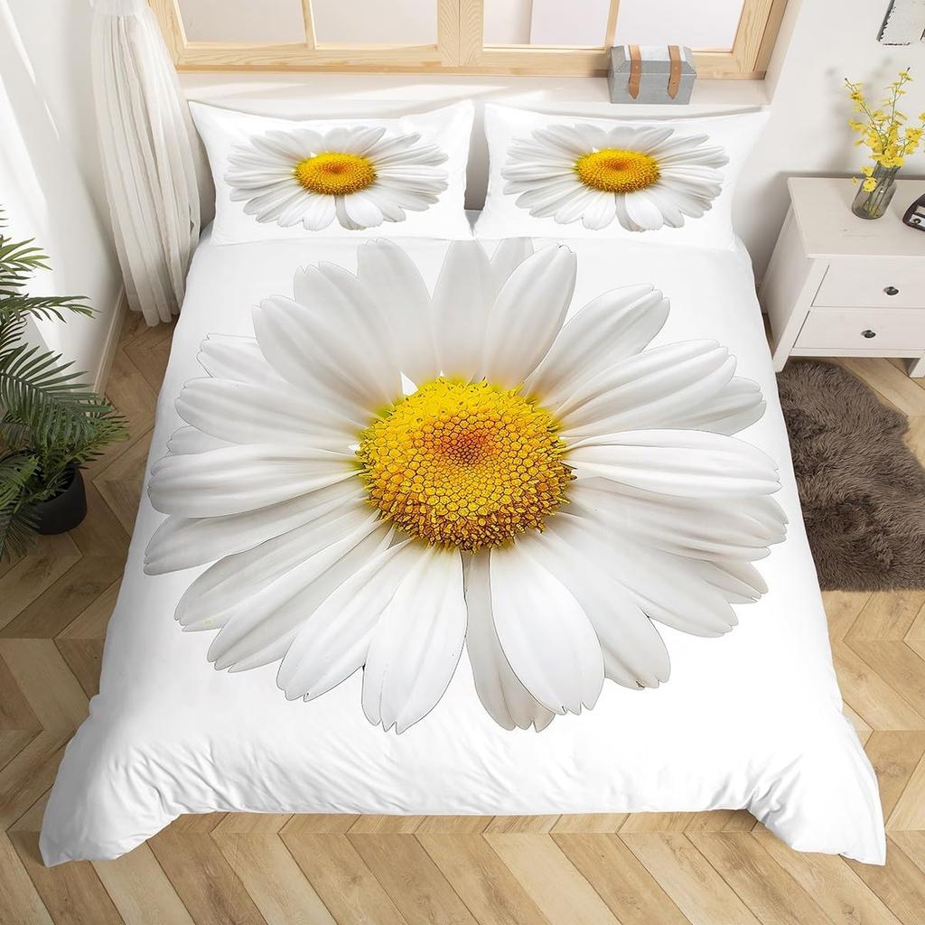 Poszewka na kołdrę z kwiatami stokrotek Rozmiar Full Queen 2/3 szt. Botaniczny kwiatowy komplet pościeli Styl pastoralny Poszewka na kołdrę dla dzieci Dziewcząt Kobiet do pokoju