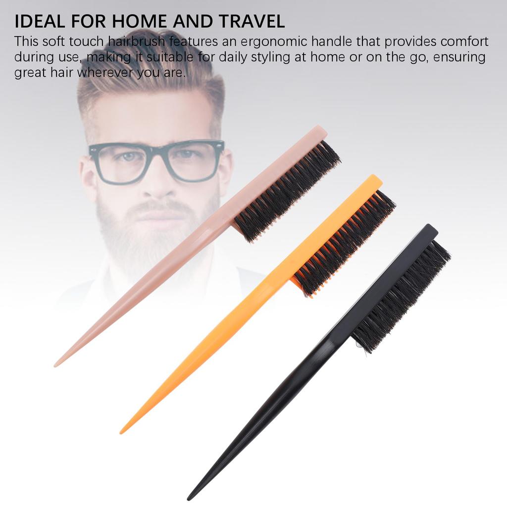 3 Pcs Rat Tail Teasing Hair Brush Add Volume Nylon Bristles 3 Row Hair Styling Teasing Brush