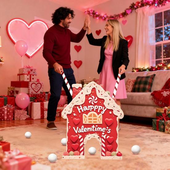 Set de jucării de golf Casă de turtă dulce Joc de putting de Ziua Îndrăgostiților cu crose și mingi cu tematică de inimă Cadou de golf festiv pentru cupluri Distracție în interior și exterior