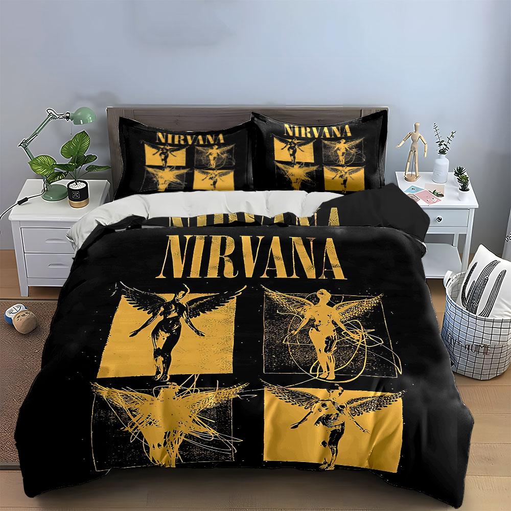 Nirvana Winged Figures Design Bedding Duvet Cover Set Duvet Cover Pillowcases (1*Duvet Cover 2*Pillowcases, Without Duvet Insert)