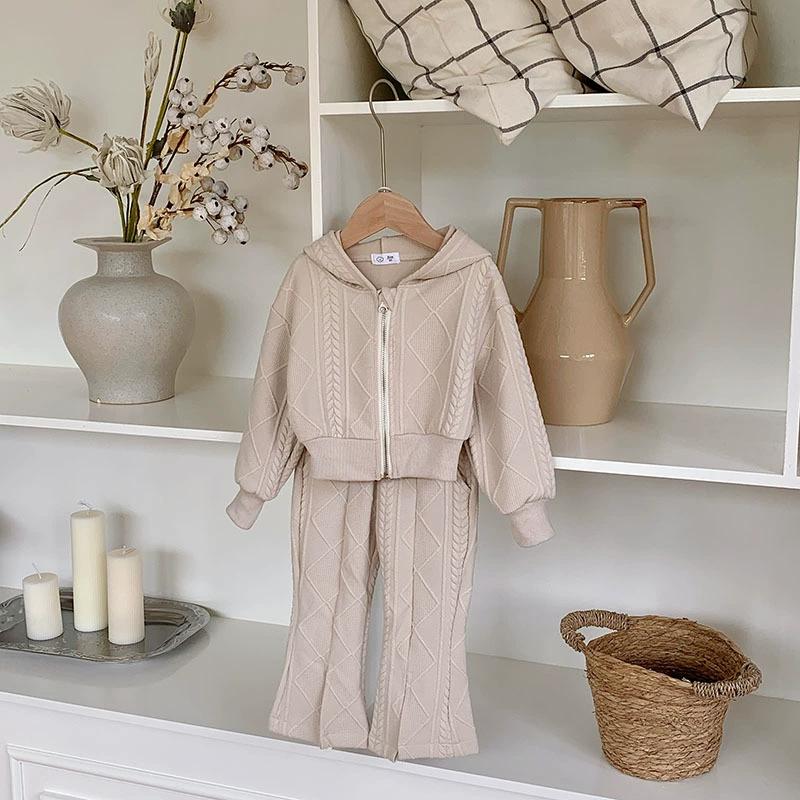 Girls' Suits, Autumn Clothes, Big Children's Short Knitted Long-sleeved Tops, Split Flared Pants, Two-piece Trend