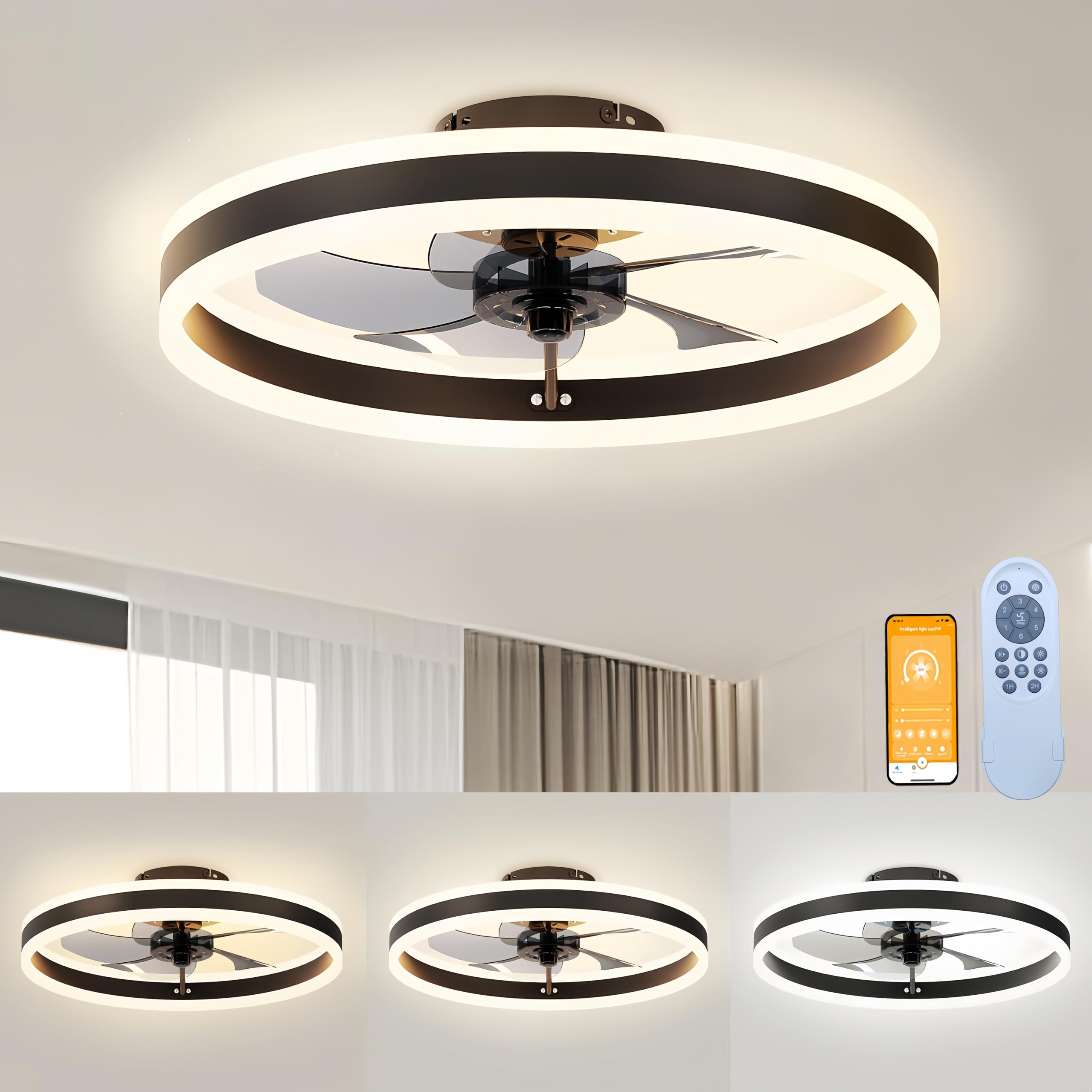 

LED ceiling fan light with circulator, suitable for rooms 6-10 tatami mats (approx. 10 sq ft), features color and brightness adjustment, adjustable