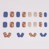 24 Pieces Short flower warm color is white, wear nail blue with brown European square nail art and royal finger.