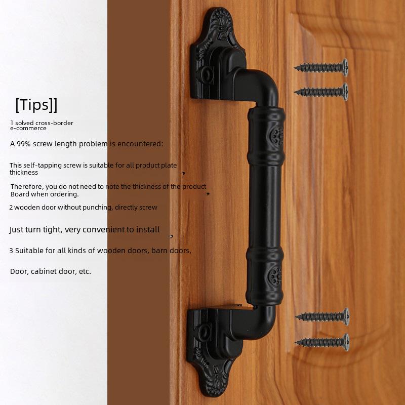 Black Exposed Handle: Easy-to-Install Large Wooden Door Handle for Cabinets and Rooms