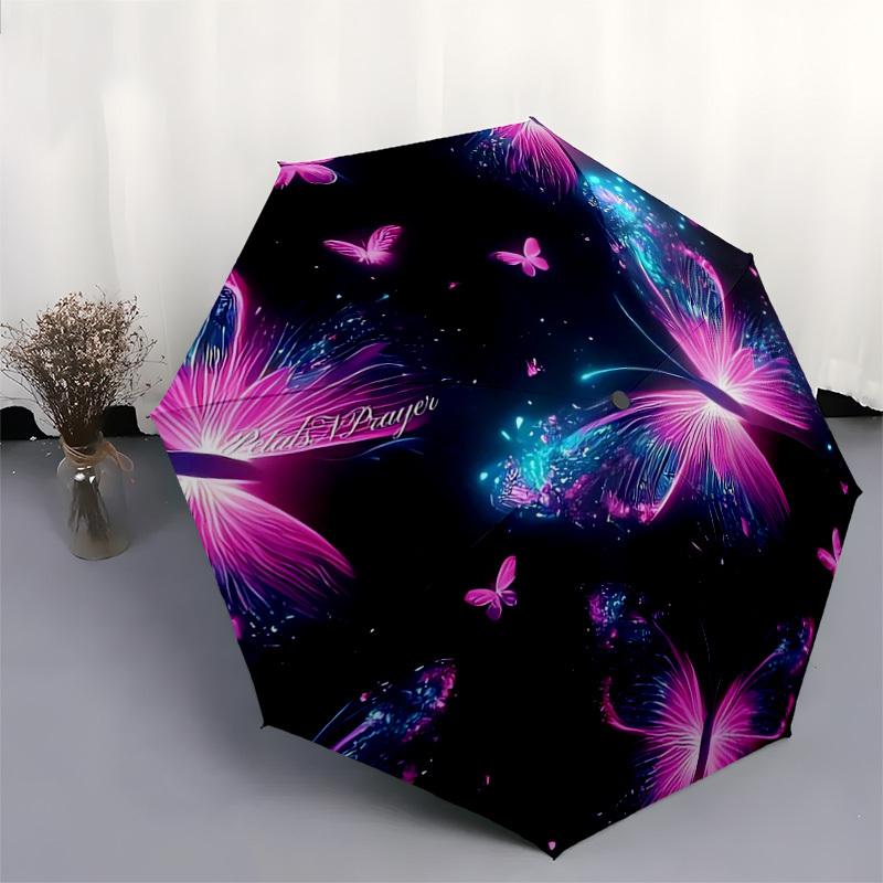 1pc Neon Butterfly Dreamscape Umbrella with Plastic Handle,Suitable for All Seasons Home Travel Outdoor UmbrellaDD712
