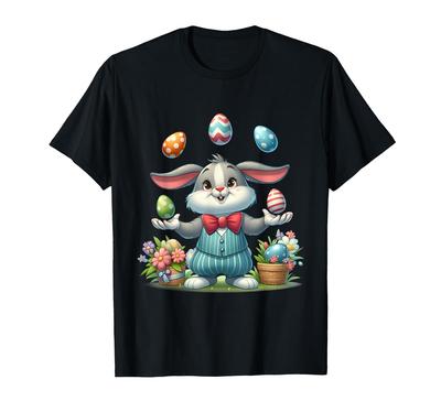 Funny and Adorable Easter Bunny Juggling Colorful Eggs Kids Boys T-shirt
