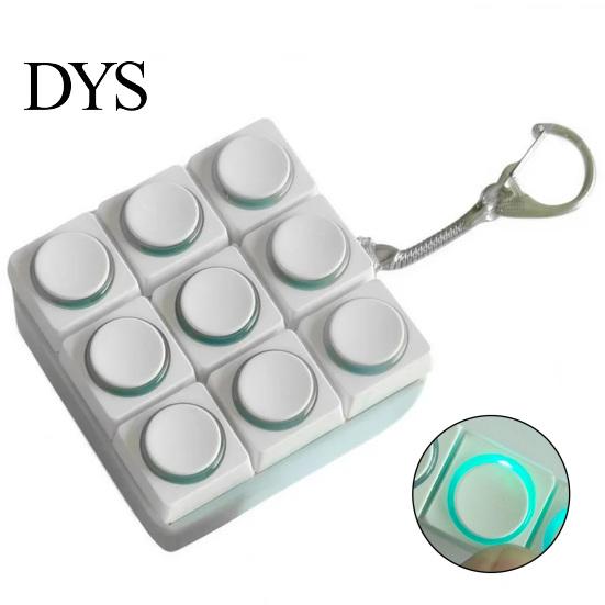 Decompression Button Toy Fidget Keyboard 1/2/3/4/5/6/9-Keys Stress Relief Finger Clicker Keychain with LED Light Portable Sensory Mechanical