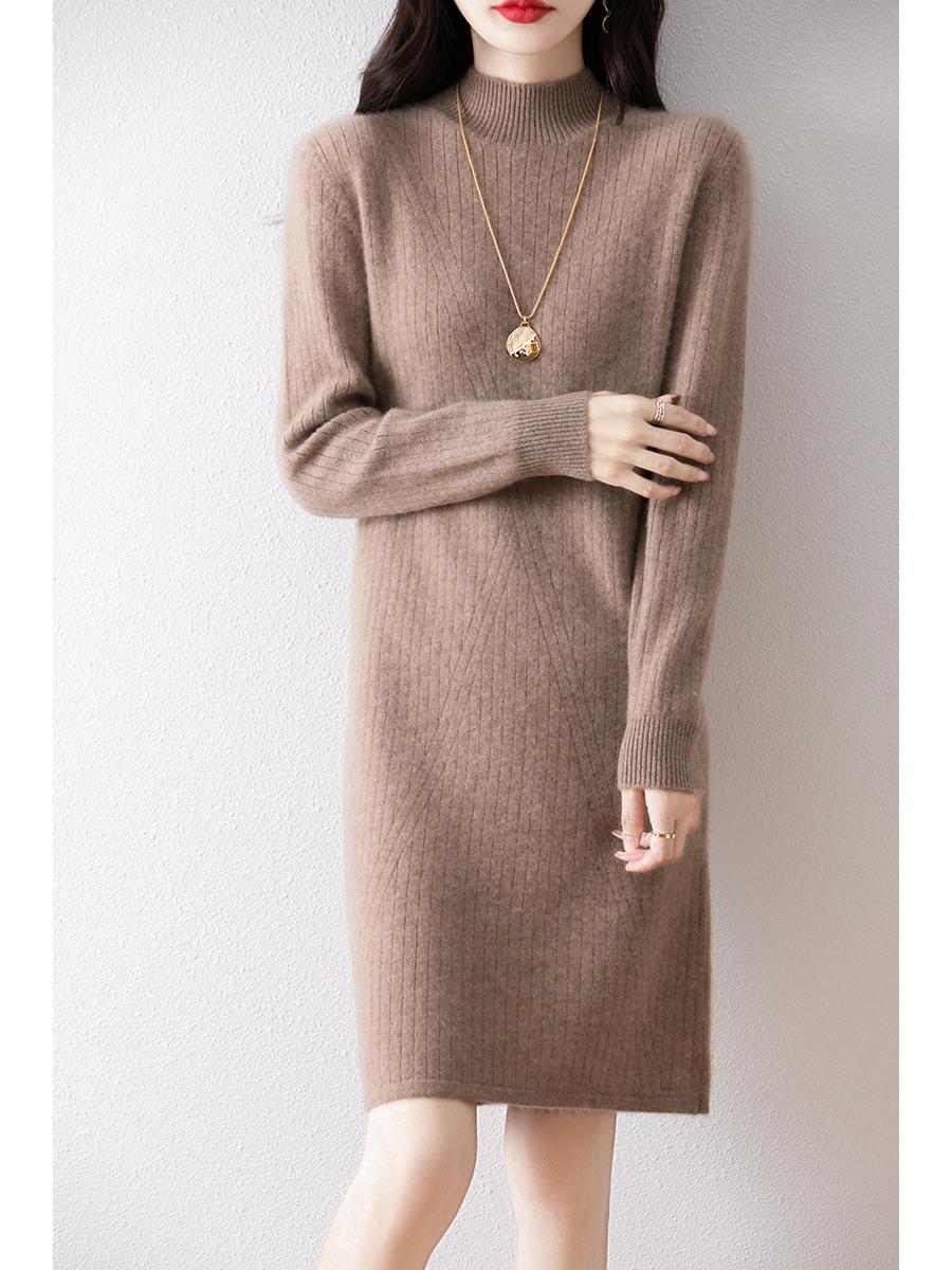 

Petite Pure Wool Mid-Length Sweater Dress – High Neck, Loose Fit, Perfect for Autumn/Winter XL [125-135 lbs]