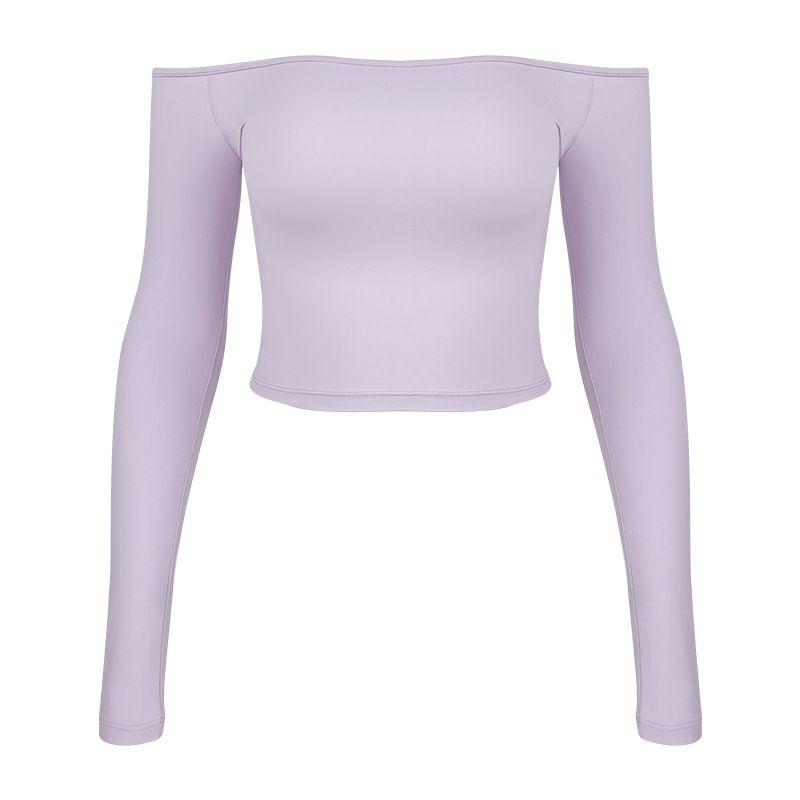 

Clothes Women s High Elastic Breathability Sports T-shirt Long Sleeve Workout Top off-Neck Shoulder Sexy Highly Stretch High Elastic Breathability Purple(No chest pad) L