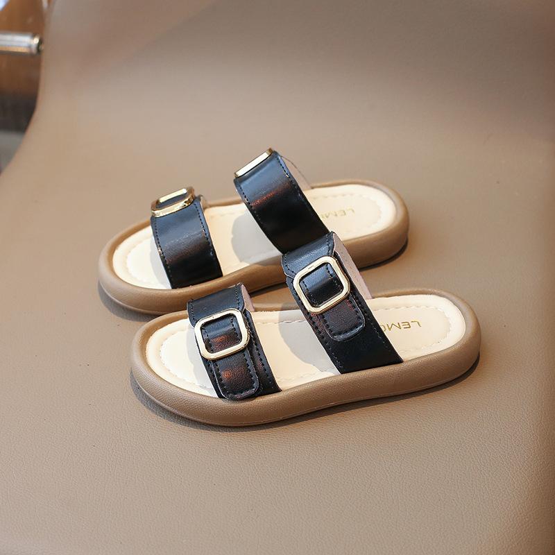 

Модная детская обувь Новые универсальные удобные тапочки Мягкая подошва Нескользящая повседневная обувь для девочек Стильная удобная одежда Сандалии на толстой подошве 21insole13.5cm чёрный