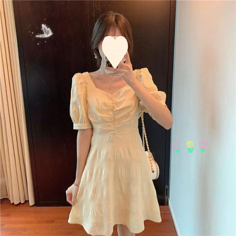 Platycodon first love sweet little man bubble sleeve backless new dress women s summer dress S