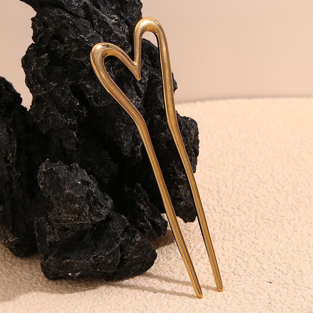 MamacitaSlay Elegante U-förmige Herz Haarnadel Wasserdicht 18K Gold Plated Titan Haar Accessoires Frau Dekoration Schmuck