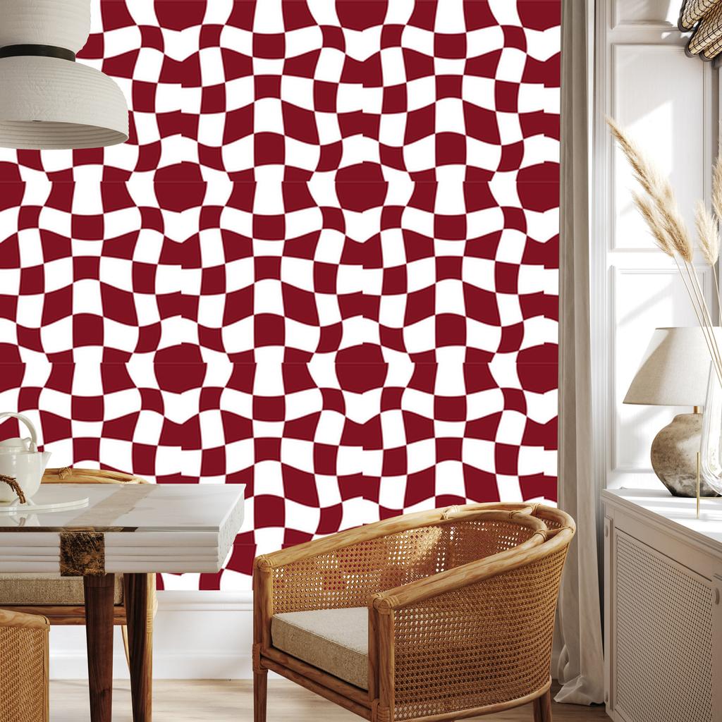Wallpaper Casual Checkerboard Red and White 50x1000