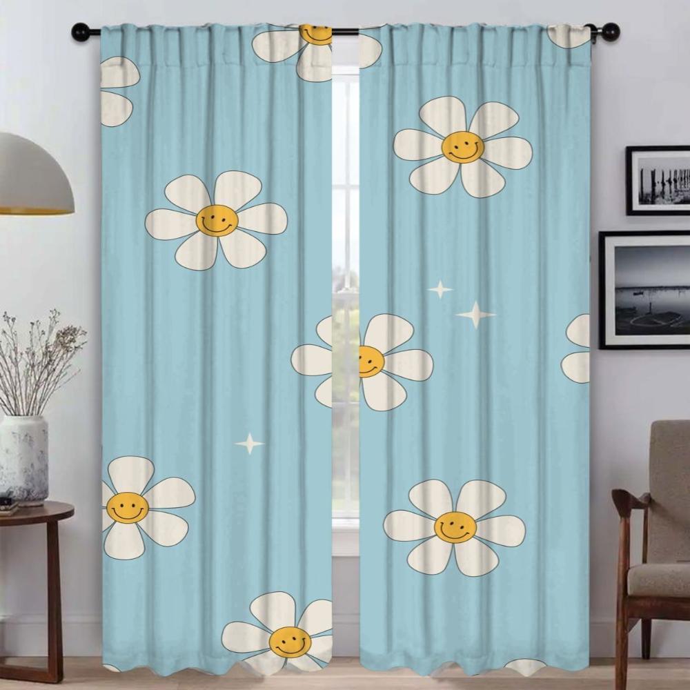 Cute Flowers Curtains for Bedroom Blackout Curtain for Room 2 Panel Halloween Decoration Partition Shades Home Interior Curtains