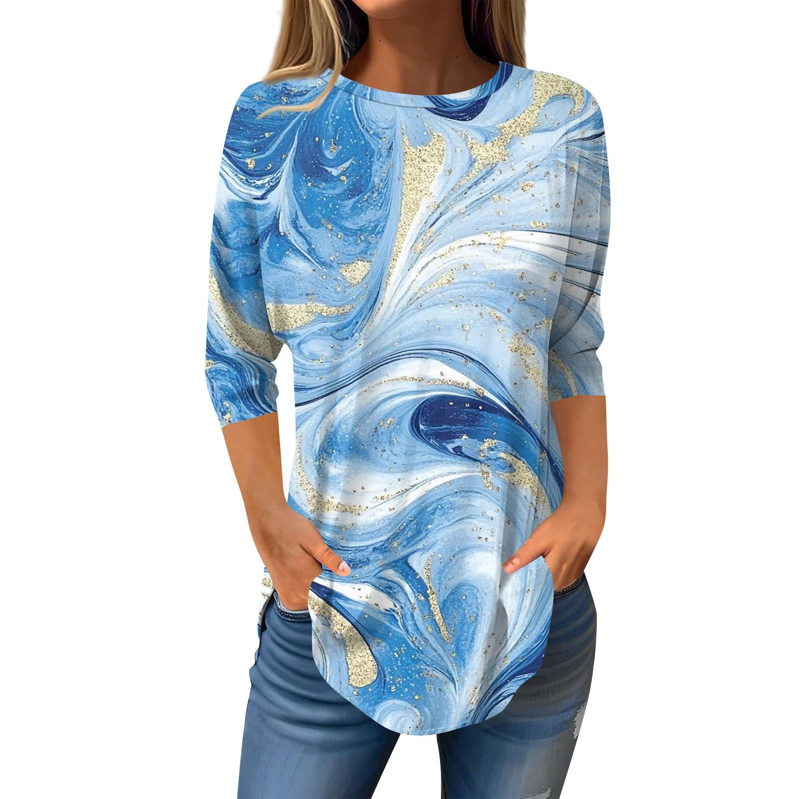 

3/4 Sleeve Shirts For Women Cute Tops Graphic Tees Blouses Casual Plus Size Basic Tops Pullover XXXL фиолетовый