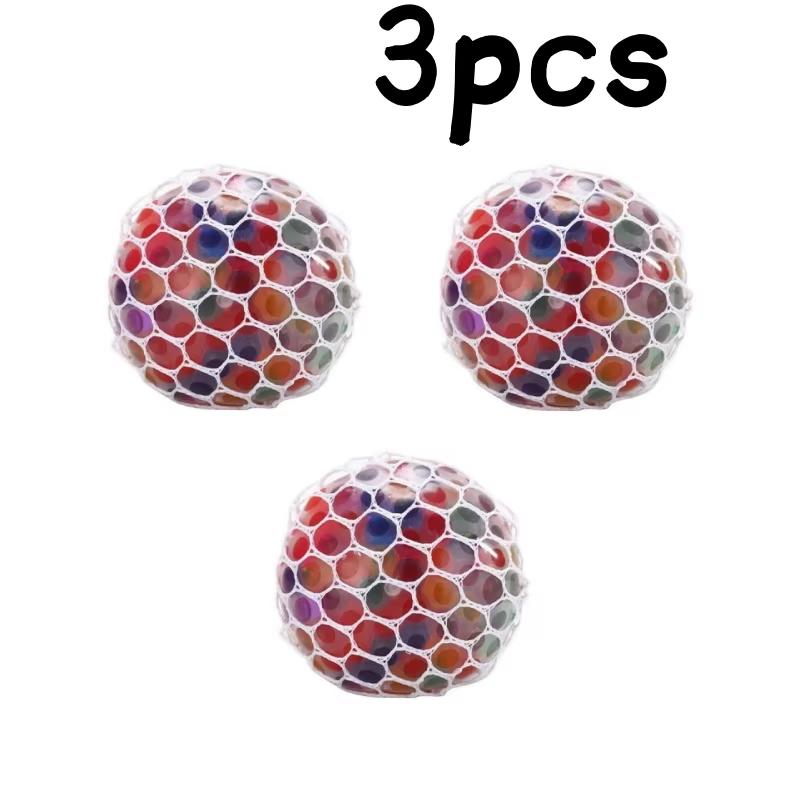 1/3/7PCS 6cm Rainbow Bead Stress Ball TPR Squeeze Grape Ball Vent Decompression Fidget Toy Relaxing Ball for Adults and Tee Kids