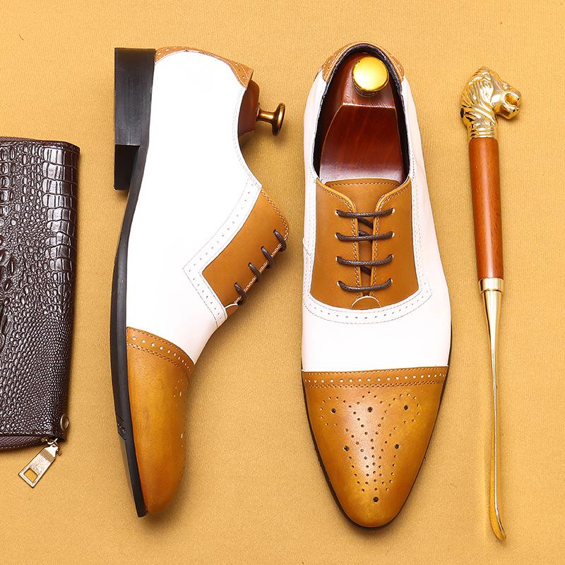 VIP Exclusive: Men's White Genuine Leather Brogue Shoes for Formal, Business, Weddings & Photo Studio.