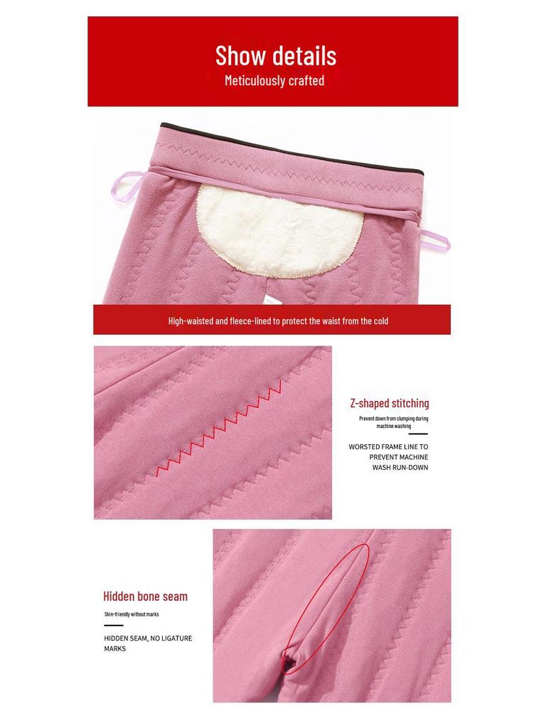 Women's Fleece-Lined High-Waist Winter Pants - Thick, Warm, Slimming, Plus Size Pencil Style with Knee Protection.