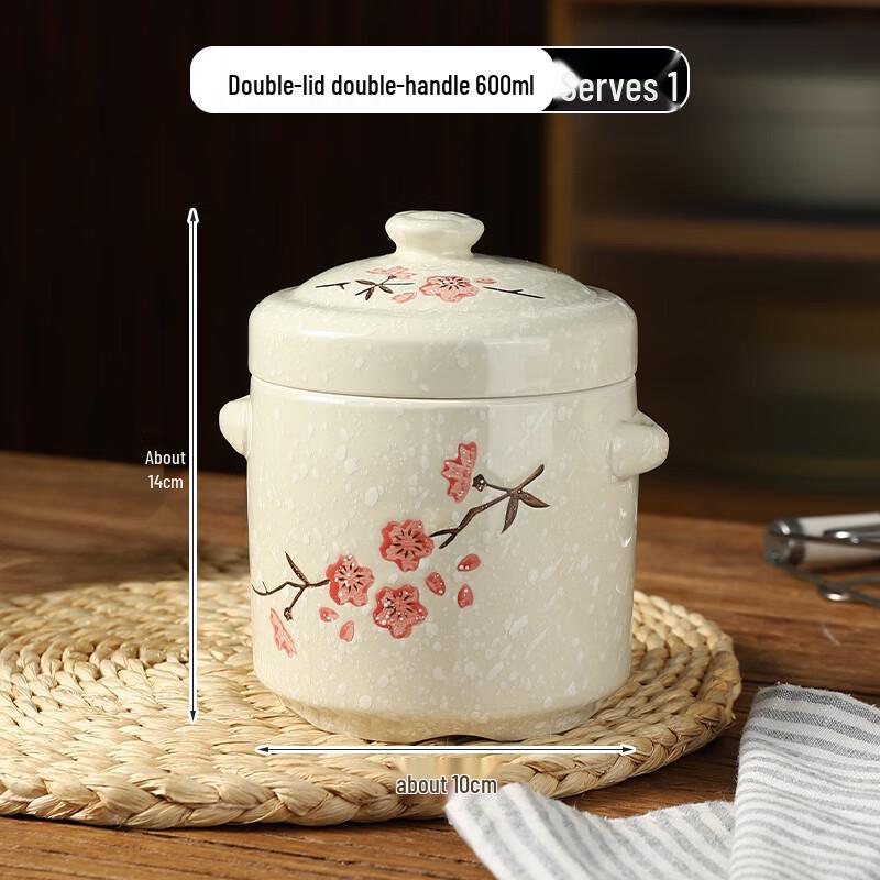 Ceramic Double Lid Double Boiler Stew Pot