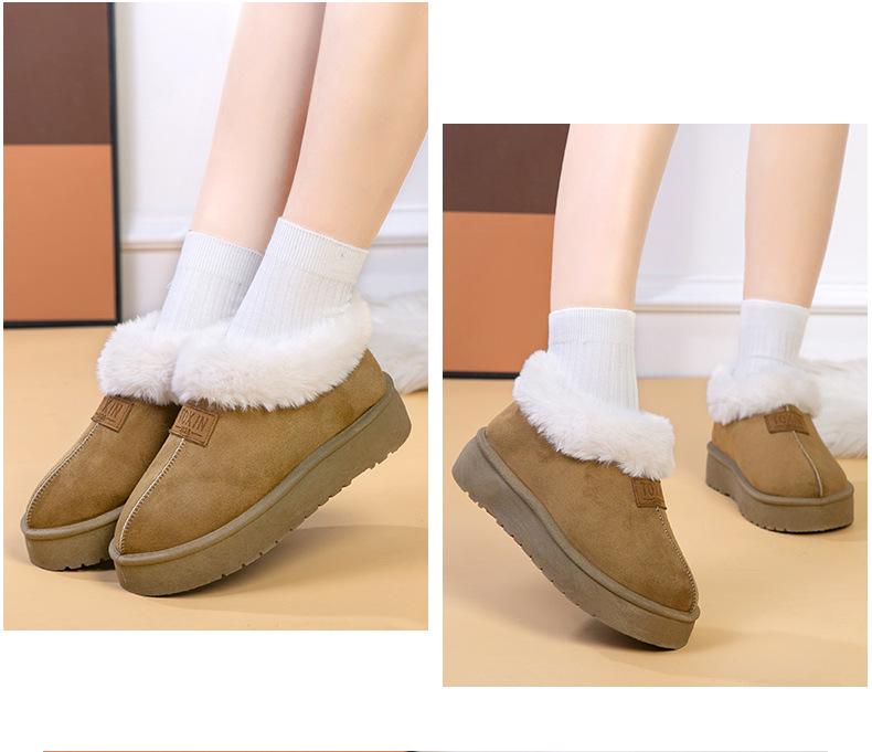Damen Winter Plüschstiefel - Fellbesetzt, Weiche Sohle, Warm, Plüschgefüttert, Verdicktes Außenmaterial, Voller Absatz, Bequeme Baumwollschuhe