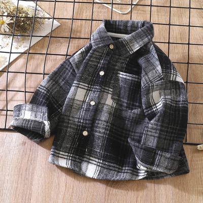 Children's  Boys and Girls Retro Plaid Boys Versatile  Shirt Brushed Shirt Spring and Autumn Baby Handsome Plaid Shirt
