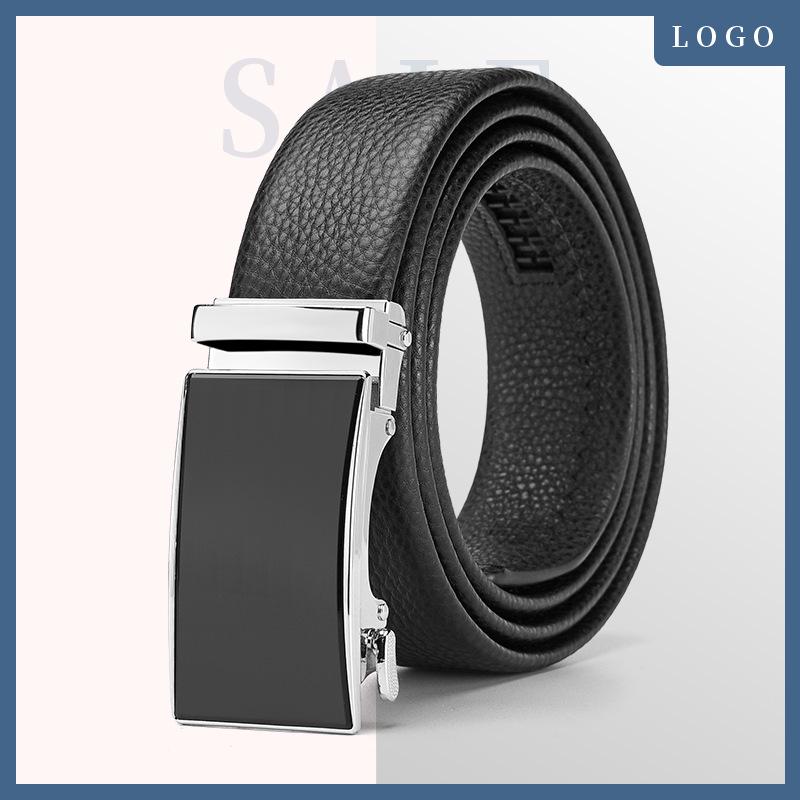 2025 Men s High-End Leather Belt with Acrylic Surface & Alloy Automatic Buckle 115cm