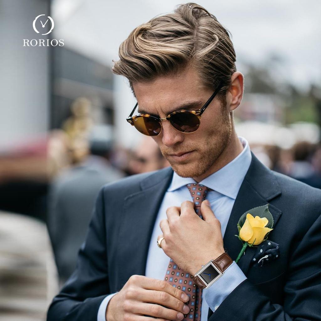 RORIOS Pánské a dámské hodinky, Populární pánské lehké quartzové analogové čtvercové náramkové hodinky s římskými číslicemi a koženým řemínkem, Jednoduché a stylové, Ideální pro volný čas,