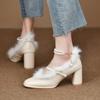 Fashion Women's Thick Heel Cotton Shoes Winter New Square Head Shallow Mouth Word with Anti-slip Wear-resistant High Heels