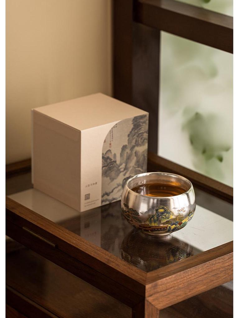 Luxury Year of the Dragon Silver Gilded Tea Cup, Large Capacity for Home or Office