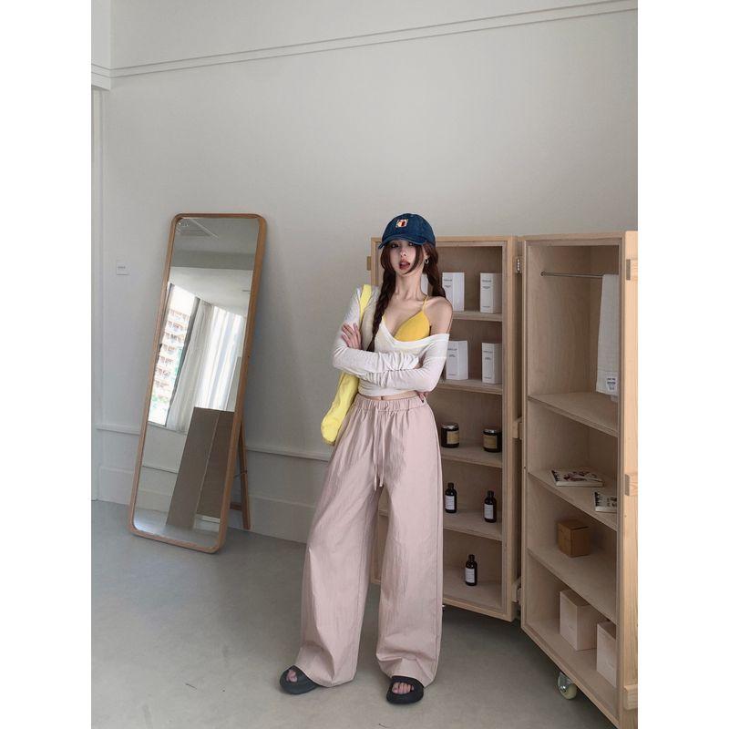 Kumikumi Sweet Style Loose Easiest for Match High Waist Casual Pants Women's Autumn Drawstring Stylish Straight-Leg Pants Loose Pants
