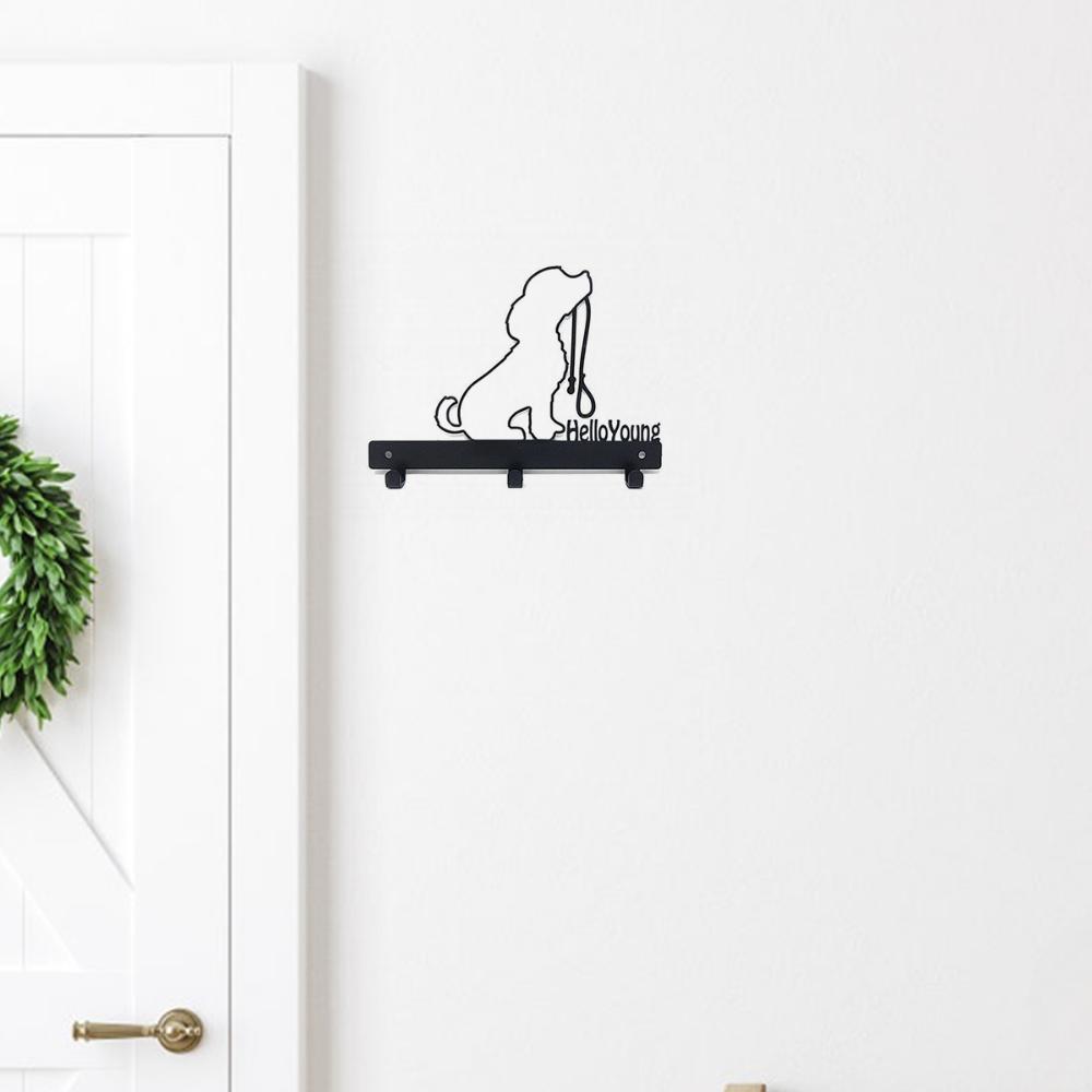 1pc Iron Crafts, Dog Lead/Leash Key Coat Door Towel Hanger Holder Rack Key Hook - DOG WITH LEAD, Wall hanging,Wall-mounted,Hooks