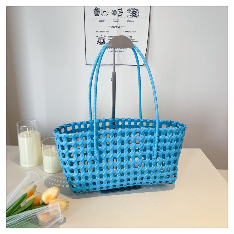 Stylish and simple handbag summer new woven striped hollow bag storage basket pastoral vegetable basket shoulder bag