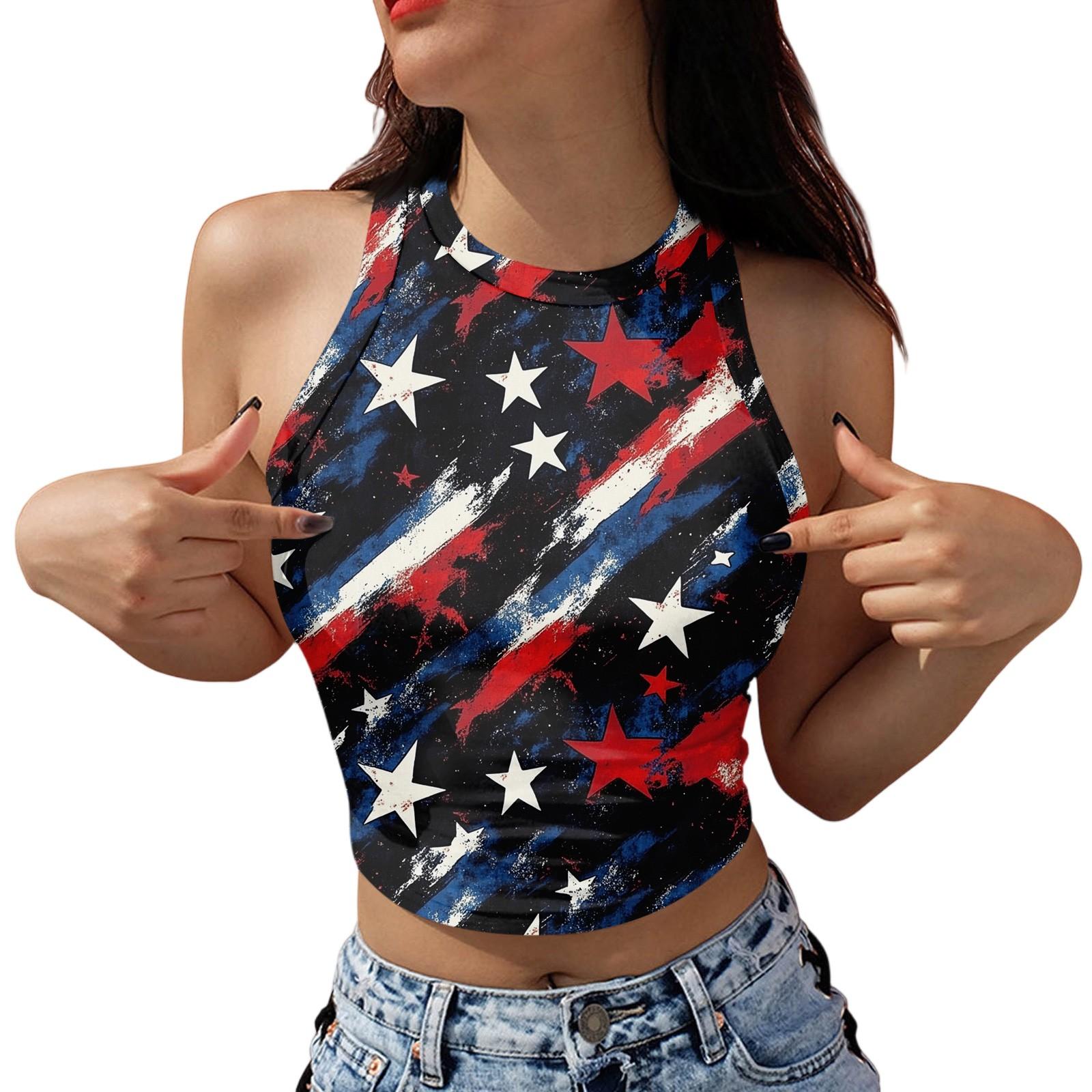 

Women s Fashion Independence Day Print Sleeveless Base Tank Top L чёрный