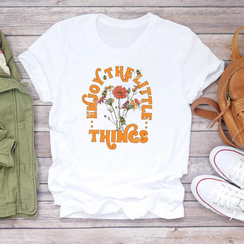 (European Size) 90s Lovely Tee Top Sweet Flower Trend Cute Clothing Short Sleeve Women Print Lady Female Fashion Tshirt Casual Graphic T-shirt