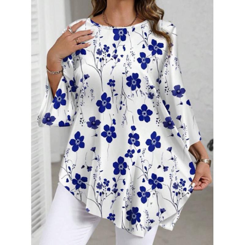 T-shirt Casual da Donna Taglie Forti, Blusa Stampata Girocollo, Abbinabile a Tutto, Primavera Estate 2026