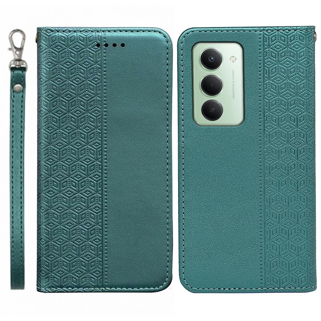 For Xiaomi Redmi 15 4G (EU) (171mm) Wallet Phone Case Checkered Pattern Imprint Leather Flip Cover with Wrist Strap