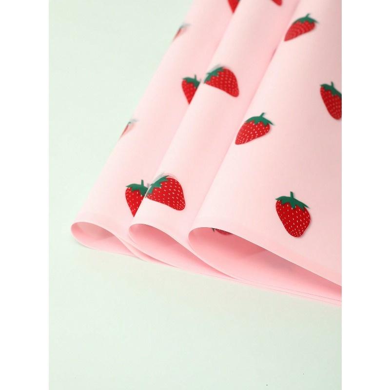 20-Pack Cartoon Strawberry Print Waterproof Floral Wrapping Paper, Semi-Transparent Bouquet Sheets for Weddings & Gifts, Back To School Valentine Day