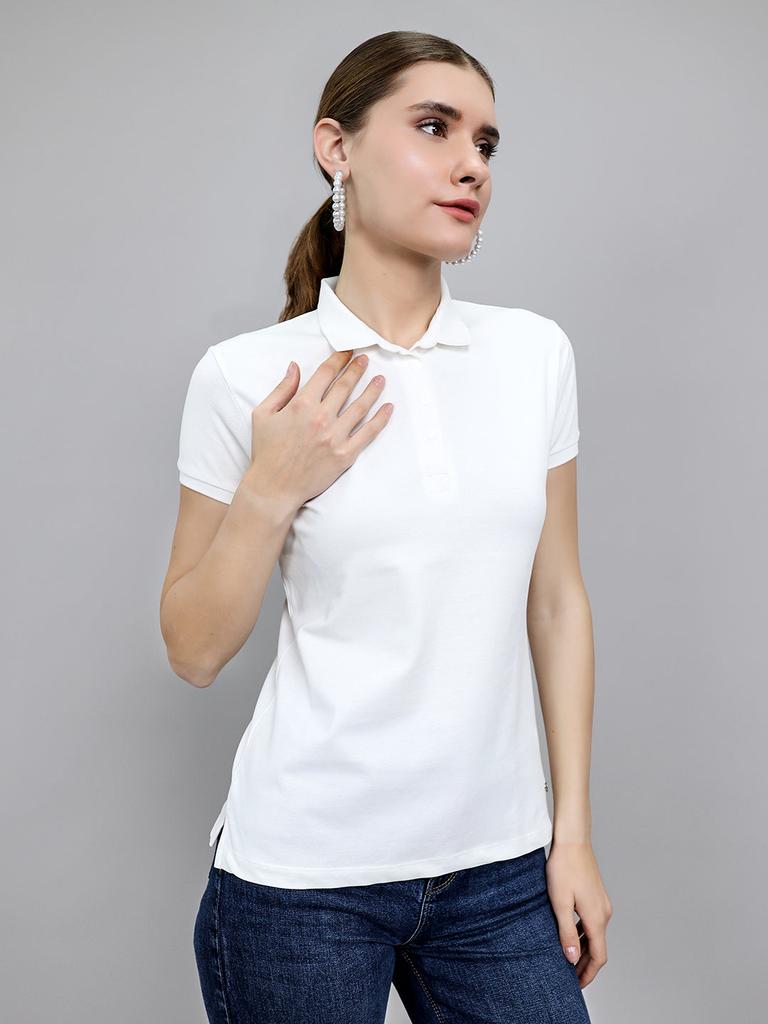 Monte Carlo Women Regular Fit White Tshirt