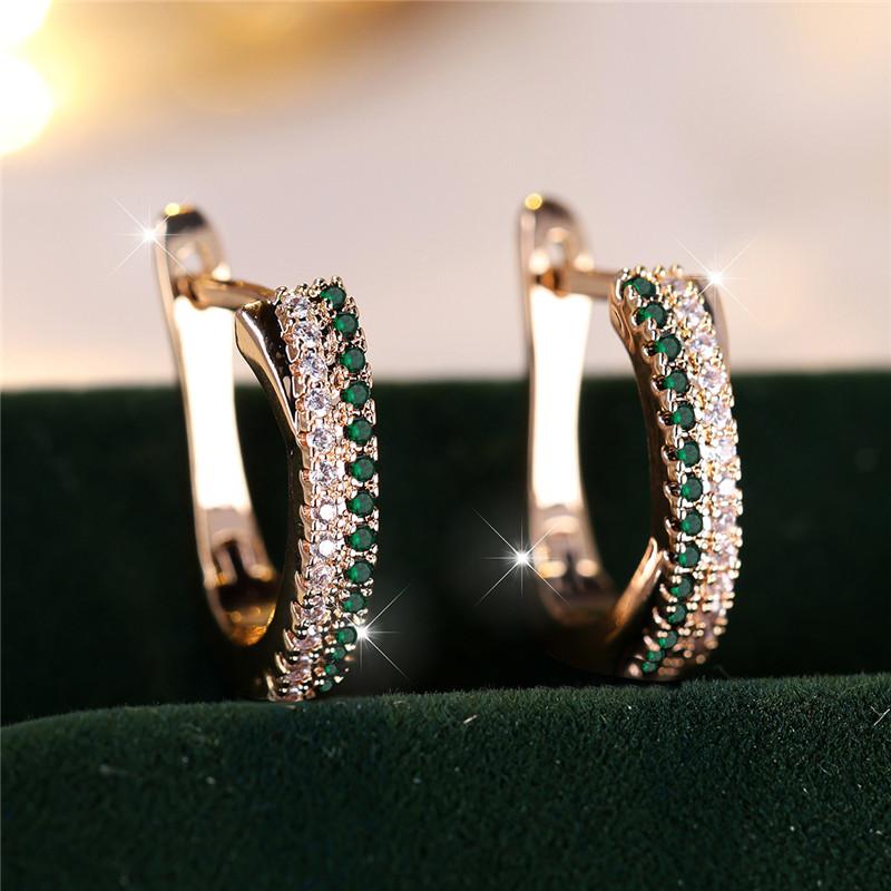 Luxury Female Red Zircon Stone Clip Earrings Charm Gold Color Wedding Jewelry For Women