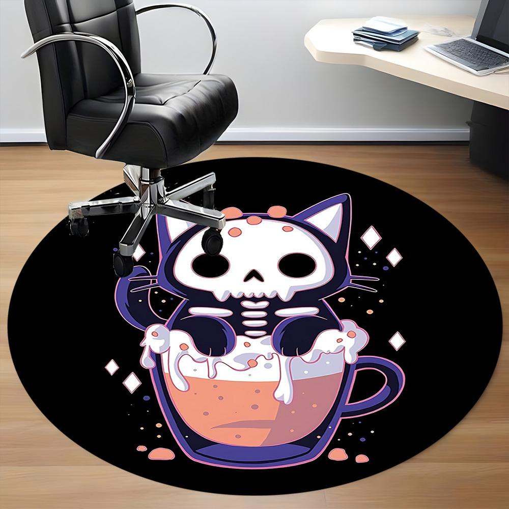 1pc Skelcat Office Round Area Rug, Indoor Mat Suitable For Office, Under Office Chairs Bedroom Living Room Home Decor, Room Deco