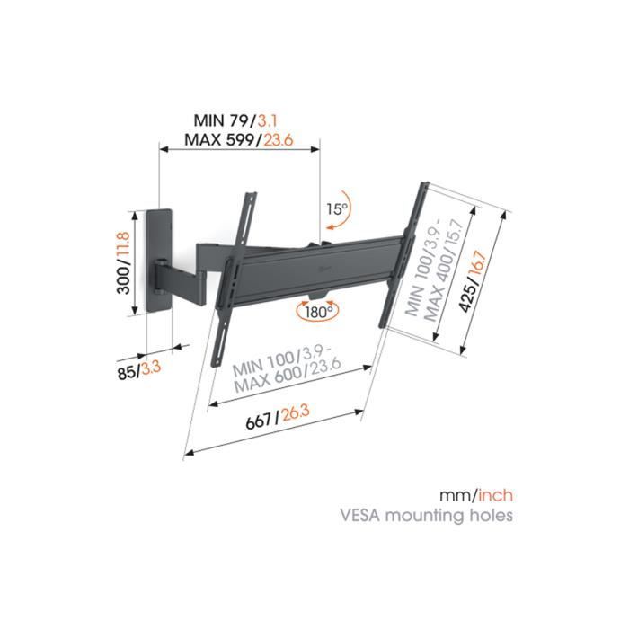 Support mural pour écran plat - vogels - tm 1645 - orientable - charge max. 35 kg - vesa 100x100 mm à 600x400 mm