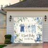 2D Boy Baby Shower Backdrop, Denim Outfits & Blue Roses Background for Photoshoot