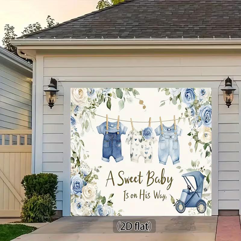 2D Boy Baby Shower Backdrop, Denim Outfits & Blue Roses Background for Photoshoot