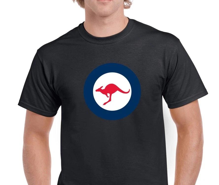 Australian Flag Round Circle Kangaroo Air Force Roundel Symbol Black Tee Shirt L