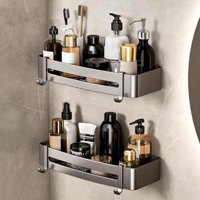 Badezimmer-Aufbewahrungsregal, wandmontiert, stanzfrei, hervorragende Klebrigkeit, rutschfest, hohe Tragfähigkeit, rostfrei, wasserdicht, mit Haken, Dusch-Organizer