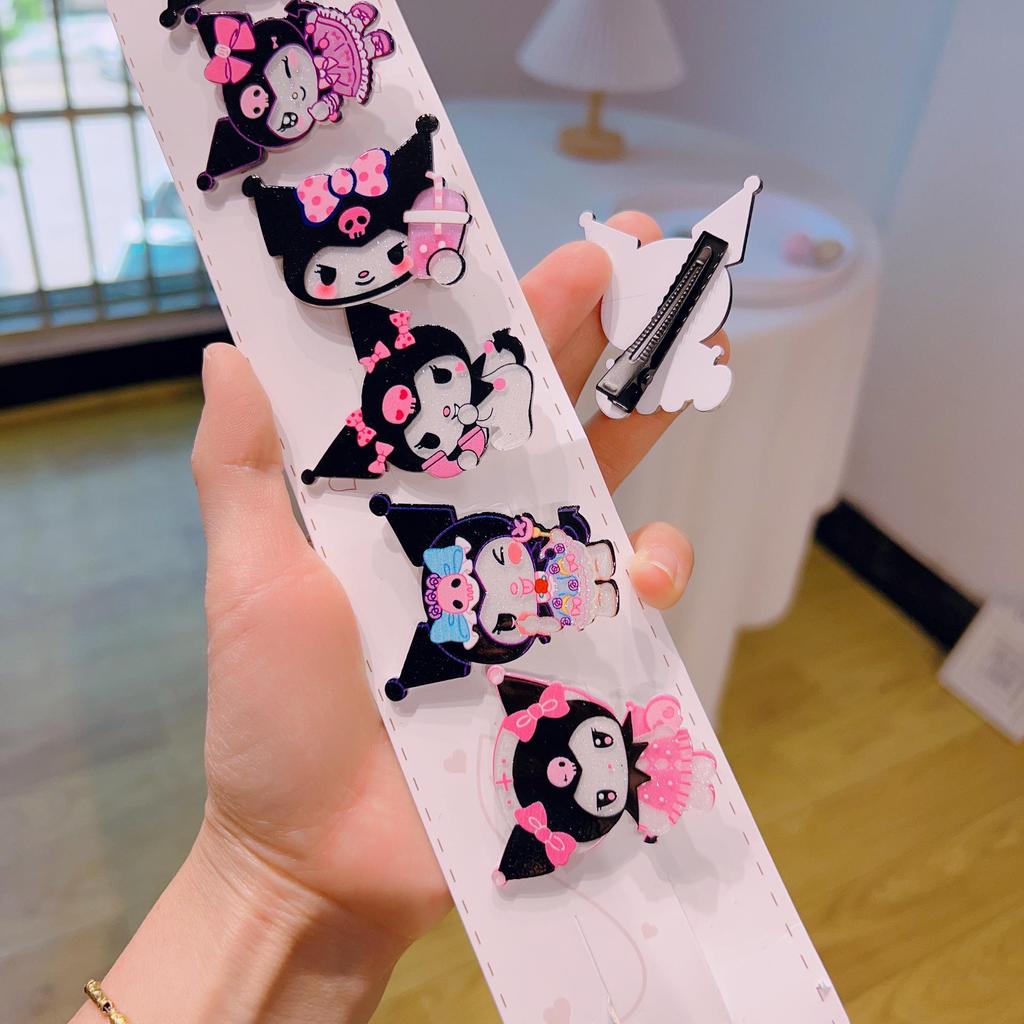 Korean Kuromi Black Hair Clip: Cute Children's Hair Accessories with BB Clip & Rubber Band.
