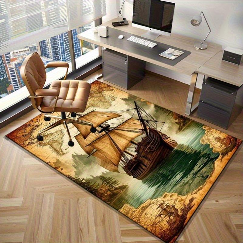 Sailing ship map rug for study room nautical adventure design home office carpet Anti slip carpet can be machine washed