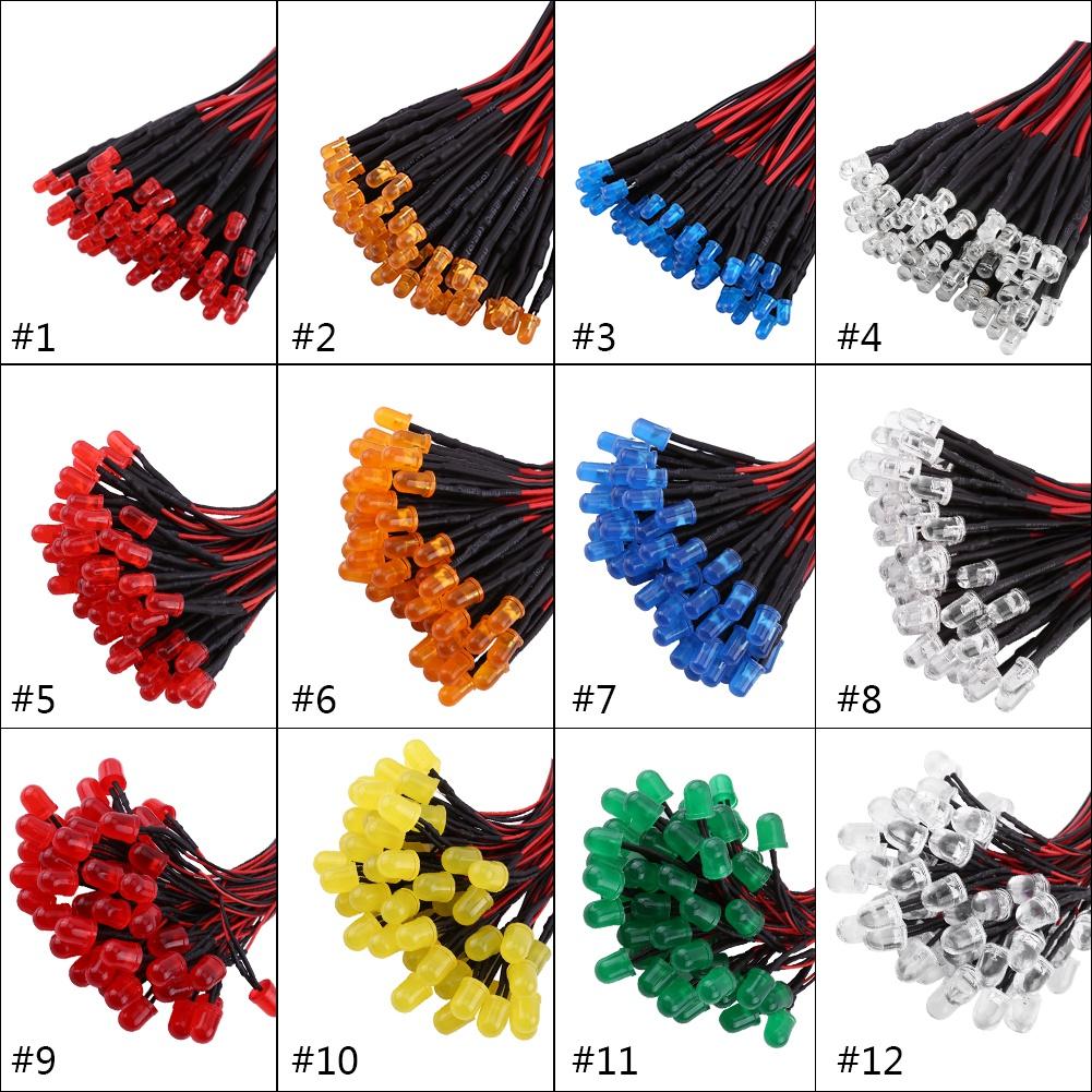 50pcs Pre Wired DC12V Diffused LED Diodes Multi Colors Light 3/5/10mm ...
