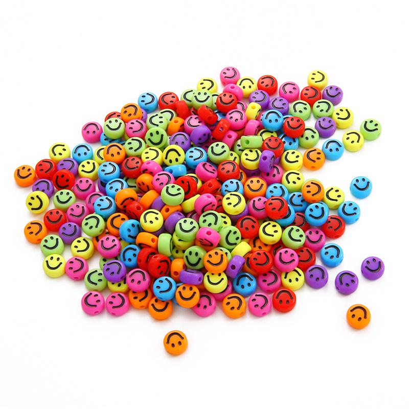 Smiley Face Acrylic Beads, 7mm Round for DIY Kids' Jewelry & Bracelets