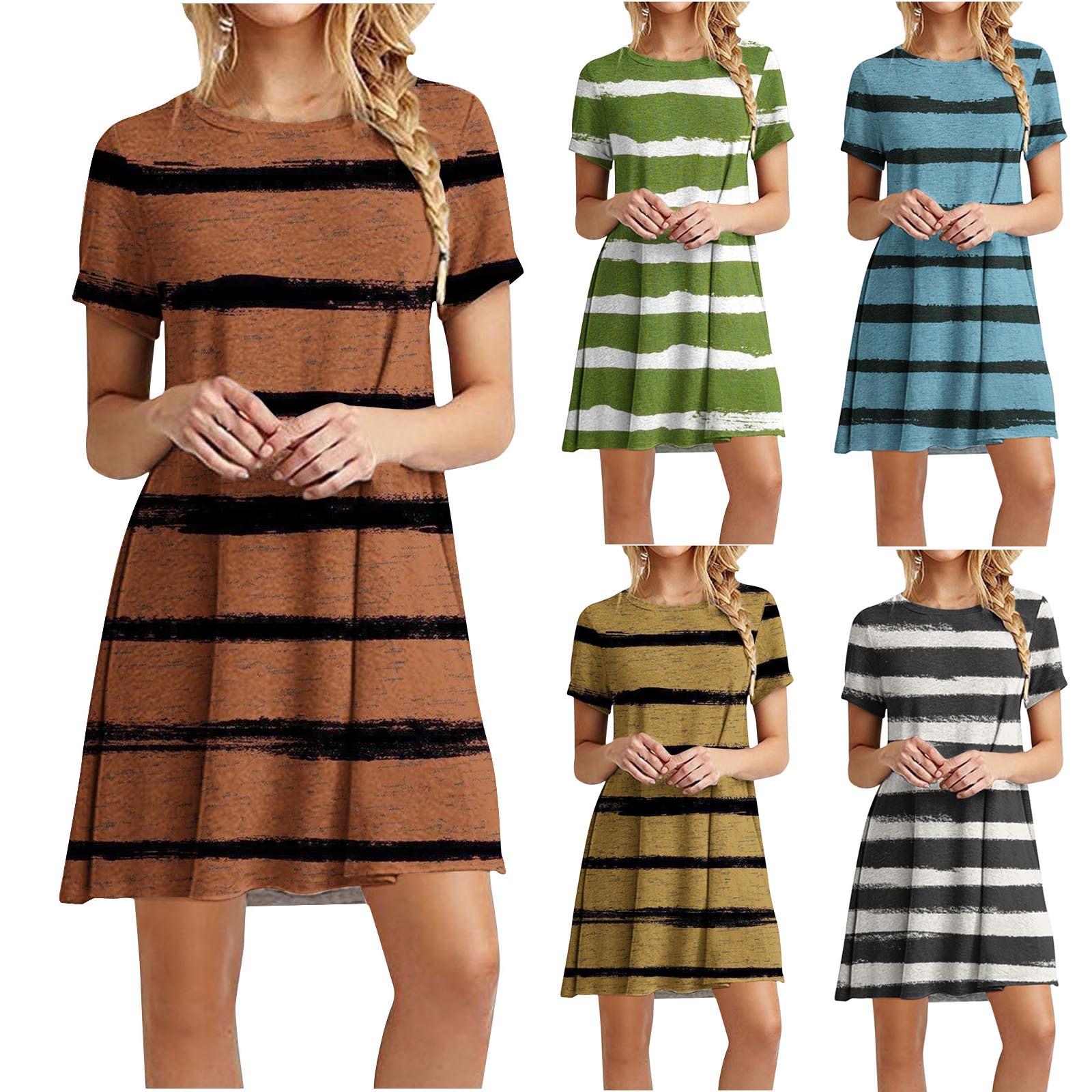 

Женское повседневное платье с короткими рукавами и круглым вырезом с цветным принтом